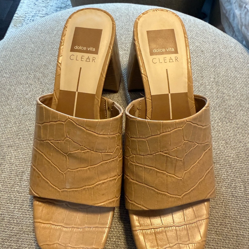 Dolce Vita Croc-Embossed Tan Mules